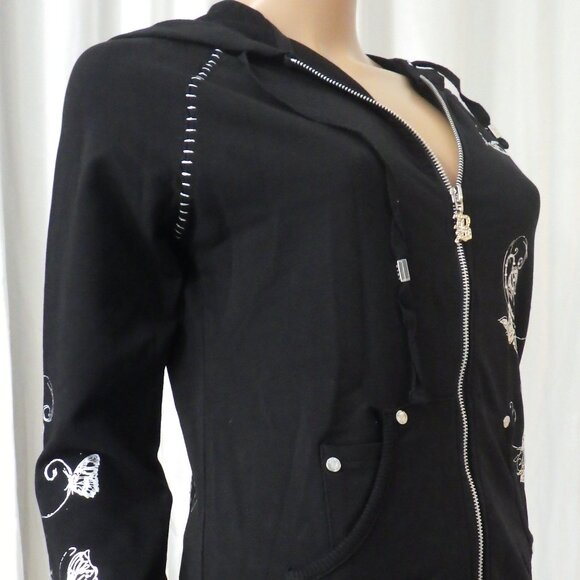NWT BCBG sz SM MED LG XL 95% cotton BLACK SILVER BUTTERFLY & VINE 2PC TRACKSUIT - Picture 13 of 16